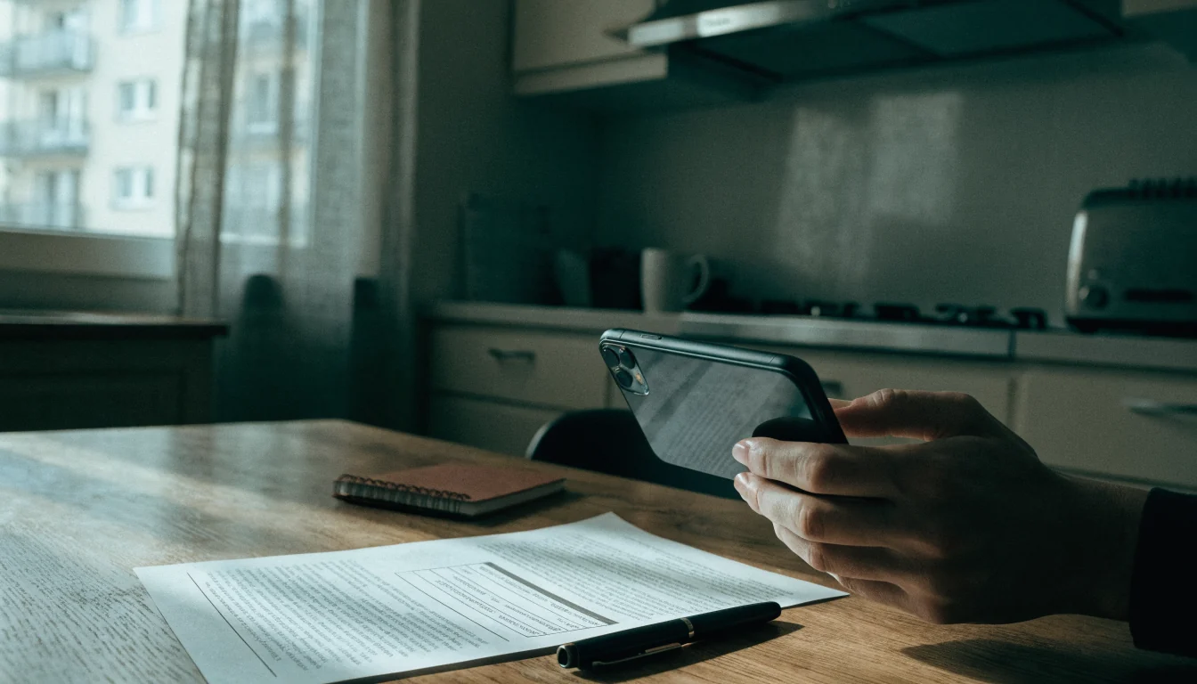 Handy fotografiert Bonusregeln auf Papier neben Notizbuch.